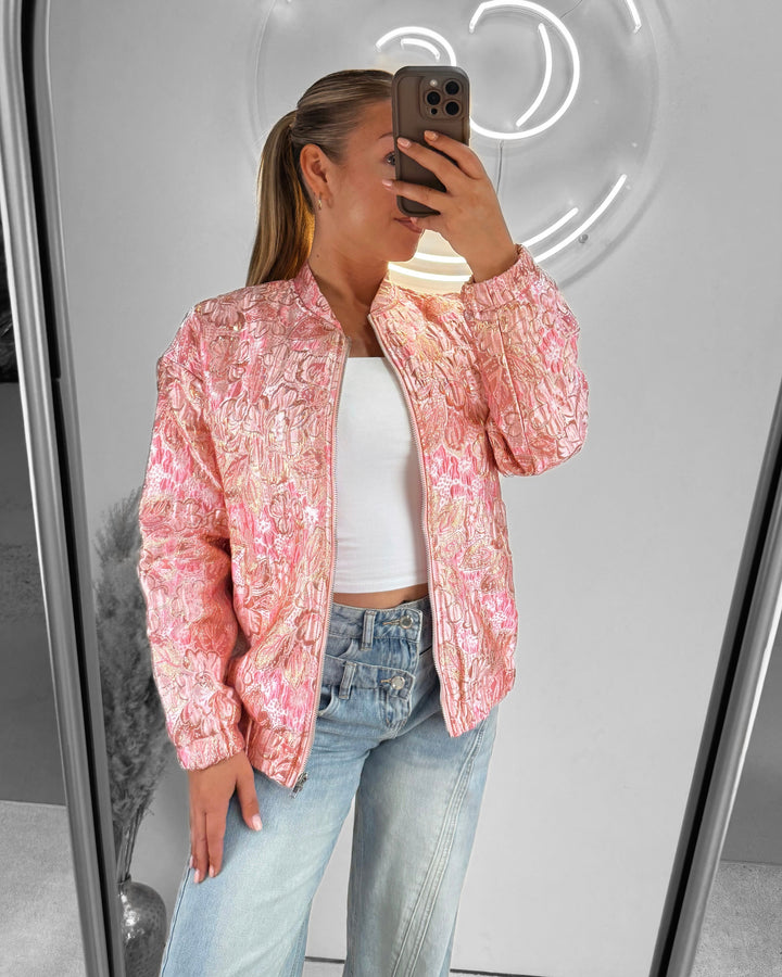 Premium flower bomber jacket pink