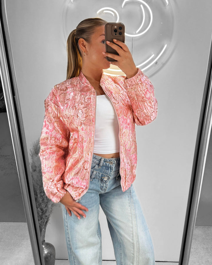 Premium flower bomber jacket pink