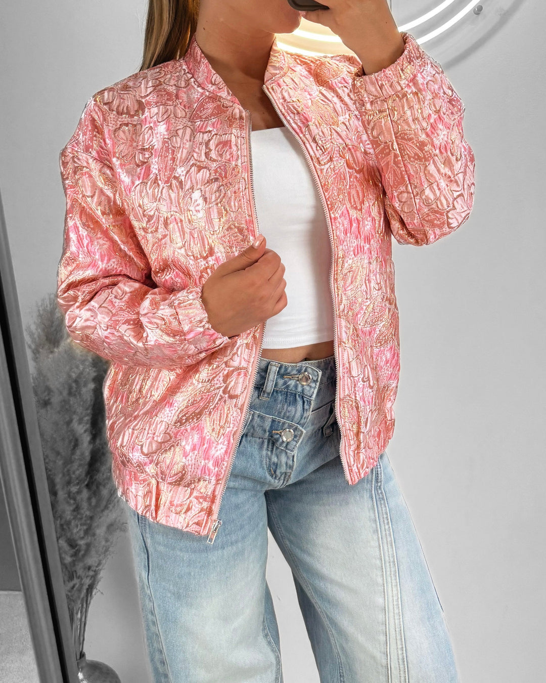 Premium flower bomber jacket pink