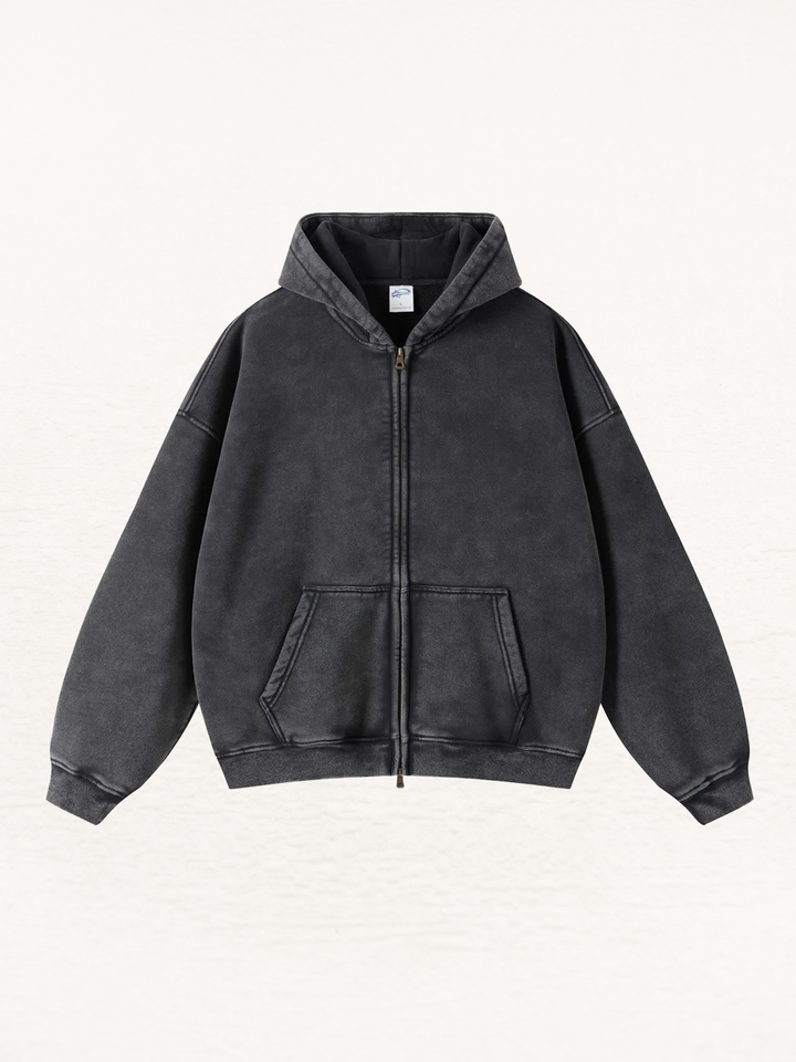 Distressed Double Slider Zip Hoodie